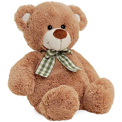 matches21 Teddy Teddybär Bär Schmusebär Plüschbär Knuddelbär mit großer Karierter Schleife Plüsch braun 1 STK 25 cm von matches21 HOME & HOBBY