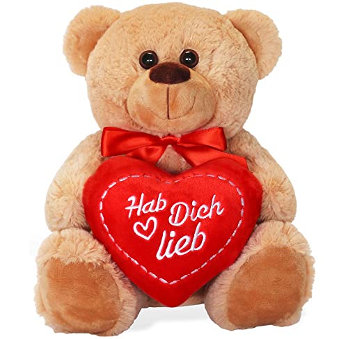 matches21 Teddybär mit Herz/Herzteddy Hab Dich lieb Hellbraun/beige 25 cm Kuscheltier Schmusetier - Geschenkidee Klassiker Freundin von matches21 HOME & HOBBY