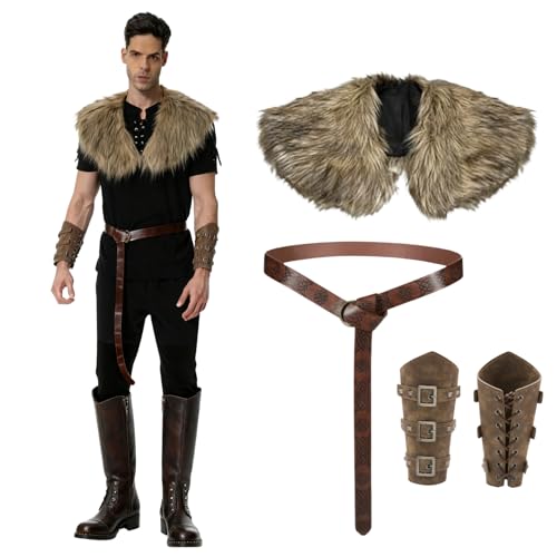 Wikinger-Kostüm für Erwachsene, mittelalterliches Wikinger-Kostüm für Herren, mit Kunstfell-Schal, Retro-Armschutz-Armbändern und Gürtel, historische Krieger-Verkleidung, für Halloween, Larp, Karneval Wikinger-Kostüm für Erwachsene, mittelalterliches Wikinger-Kostüm für Herren, mit Kunstfell-Schal, Retro-Armschutz-Armbändern und Gürtel, historische Krieger-Verkleidung, für Halloween, Larp, Karneval von maxToonrain