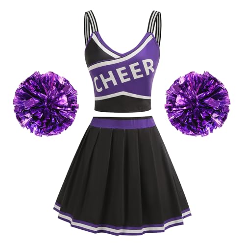 maxToonrain Cheerleader-Outfit für Damen, Übergröße, Halloween-Kostüm, Cheerleader-Kostüm, Highschool-Riemen, Cheerleader-Poms, Pompons + Outfit, Uniformrock für Damen, Lila, Größe S maxToonrain Cheerleader-Outfit für Damen, Übergröße, Halloween-Kostüm, Cheerleader-Kostüm, Highschool-Riemen, Cheerleader-Poms, Pompons + Outfit, Uniformrock für Damen, Lila, Größe S von maxToonrain