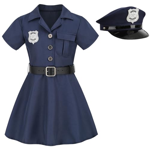 maxToonrain Deluxe Police Costume Kids Role Play Girls Police Officer Outfit for Halloween Christmas Dress Up Set with Hat (3-4 Year, Dark Blue Dress) von maxToonrain