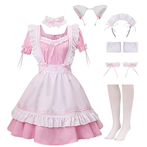 maxToonrain Dienstmädchen-Kostüm für Damen, französisches Kleid, Rotwein, Schatz, Anime, Valentinstagsgeschenk, Dienstmädchen-Outfit, Schürze, Handschuhe, Socken, Set für Damen und Mädchen (Rosa maxToonrain Dienstmädchen-Kostüm für Damen, französisches Kleid, Rotwein, Schatz, Anime, Valentinstagsgeschenk, Dienstmädchen-Outfit, Schürze, Handschuhe, Socken, Set für Damen und Mädchen (Rosa von maxToonrain