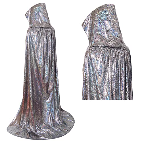 maxToonrain Glitzer-Umhang, Glänzend, Glitzernd, Volle Länge, Für Herren Und Damen, Karneval, Halloween, Mittelalter, Vampire, Hexe, Gothic, Historisch, Silber, 110 Cm, Teen, Adult von maxToonrain