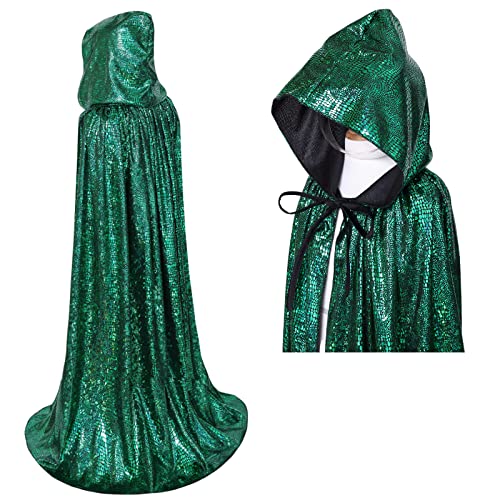 maxToonrain Glitzer-Umhang, Halloween, volle Länge, glitzernd, glänzend, für Herren und Damen, Karneval, Karneval, Weihnachten, Kostüm, Grün, 150 cm von maxToonrain