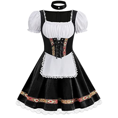 maxToonrain Oktoberfest-Outfit, weiblich, Damen, deutsches Bier, Bayern, traditionell, kurzärmelig, Samt, Halloween-Kostüm, Verkleidung für Damen (schwarz, XL) von maxToonrain