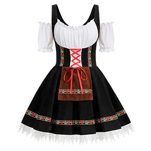 maxToonrain Oktoberfest-Outfit für Damen, Rosa, deutsches Bier, bayrisch, traditionell, kurzärmelig, schulterfrei, Halloween-Kostüm, Dienstmädchenkleid für Damen (schwarz, S) von maxToonrain