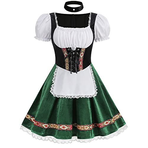 maxToonrain Oktoberfest-Outfit für Damen, grün, traditionelles deutsches Bier, bayernisches traditionelles kurzärmeliges Samt-Halloween-Kostüm, Kostüm, Kostüm, Dienstmädchenkleid für Damen (Grün, L) maxToonrain Oktoberfest-Outfit für Damen, grün, traditionelles deutsches Bier, bayernisches traditionelles kurzärmeliges Samt-Halloween-Kostüm, Kostüm, Kostüm, Dienstmädchenkleid für Damen (Grün, L) von maxToonrain