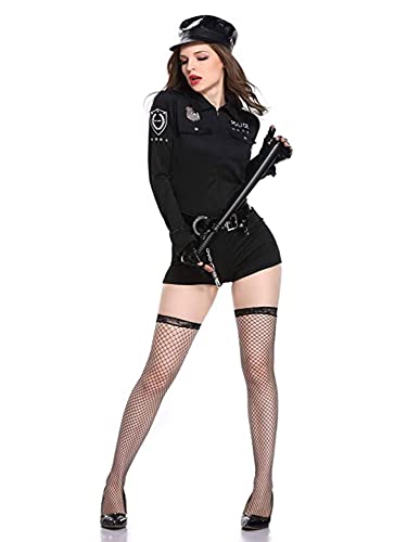 maxToonrain Polizei-Kostüm für Damen, Polizistin, Uniform, Cosplay, Polizistin, langärmelig, Overall, Polizei-Outfit, Verkleidung für Erwachsene (6 Stück, M) von maxToonrain