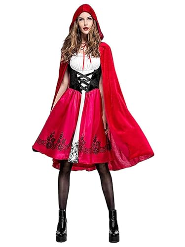 maxToonrain Rotkäppchen-Kostüm für Damen, Halloween, lustiger roter Samtumhang + Welttag des Buches, Cosplay-Kostüme für Damen (lang, XL) von maxToonrain