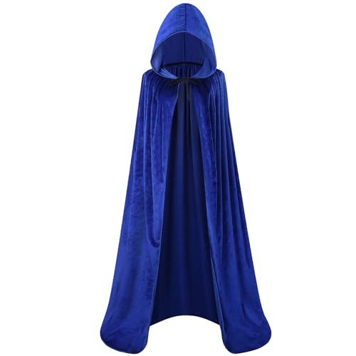 maxToonrain Samt-Kapuzenumhang für Erwachsene, Unisex, Umhang mit Kapuze für Halloween, Weihnachten, Kostüm (170 cm, blau) von maxToonrain