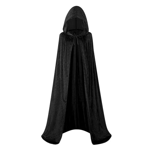 maxToonrain Samt-Kapuzenumhang für Erwachsene, Unisex-Umhang mit Kapuze für Halloween, Weihnachten, Kostüm (170 cm, Schwarz) von maxToonrain