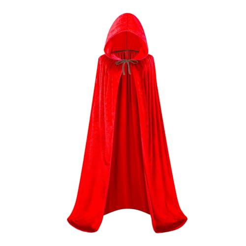 maxToonrain Samt-Kapuzenumhang für Erwachsene, Unisex, Umhang mit Kapuze für Halloween, Weihnachten, Kostüm (170 cm, Rot) von maxToonrain