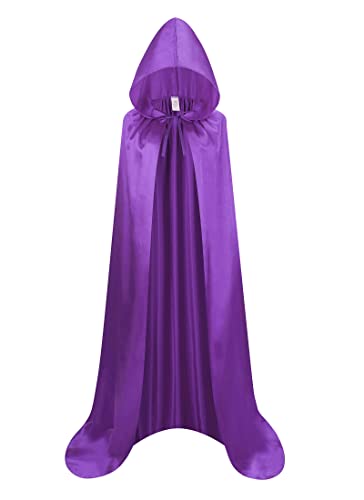 maxToonrain Satin-Umhang mit Kapuze für Erwachsene, Halloween, Unisex, Fancy Cloak (110 cm lang, lila) von maxToonrain