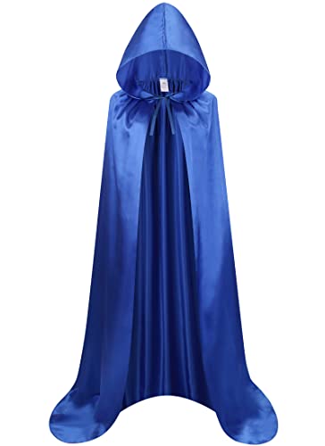 maxToonrain Satin-Umhang mit Kapuze für Erwachsene, Halloween, Unisex, Fancy Cloak (150 cm lang, blau) von maxToonrain