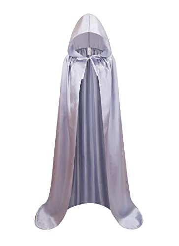 maxToonrain Satin-Umhang mit Kapuze für Erwachsene, Halloween, Unisex, ausgefallener Umhang (130 cm lang, silberfarben) von maxToonrain