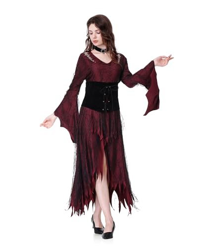 maxToonrain Vampir-Kostüm für Damen, Halloween-Kostüme, Outfits, gruselig, niedlich, Gothic-Korsett-Kleider, Cosplay, lustiges Dracula-Kostüm für Erwachsene (Rot, XL) von maxToonrain