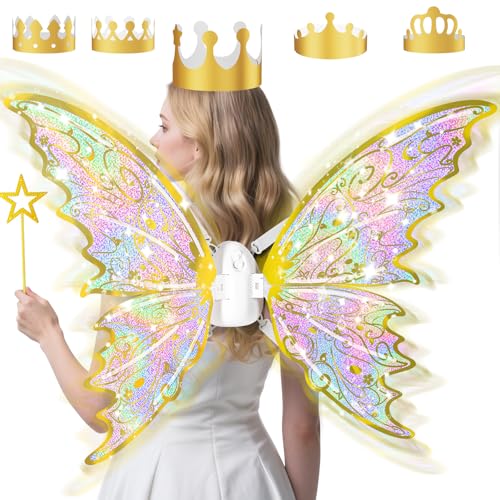 Goldene Feenflügel für Mädchen, leuchtende, elektrisch Kinder Flügel, Prinzessinnen-Halloween-Set mit Zauberstab, Krone, Schmetterlingsflügeln-ideal für Cosplay, Party, Geburtstag, Weihnachten Goldene Feenflügel für Mädchen, leuchtende, elektrisch Kinder Flügel, Prinzessinnen-Halloween-Set mit Zauberstab, Krone, Schmetterlingsflügeln-ideal für Cosplay, Party, Geburtstag, Weihnachten von maysida