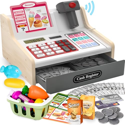 maysida Kinderkasse Holz-Registrierkasse mit Scanner & Sound für Kinder 3-5 Jahre, Spielzeug Kasse mit Scanner/Spielgeld/Münzen/EC-Karte/Einkaufskorb/Zubehör, kaufladen zubehör Idee maysida Kinderkasse Holz-Registrierkasse mit Scanner & Sound für Kinder 3-5 Jahre, Spielzeug Kasse mit Scanner/Spielgeld/Münzen/EC-Karte/Einkaufskorb/Zubehör, kaufladen zubehör Idee von maysida