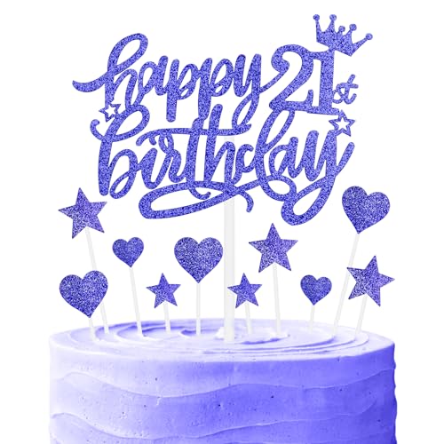 Cupcake-Topper zum 21. Geburtstag, blauer Glitzer-Kuchenaufsatz für Kuchen, königsblau, Kuchendekoration zum 21. Geburtstag, blaue Kuchendekoration für Mädchen, Jungen, Frauen, Männer von mciskin