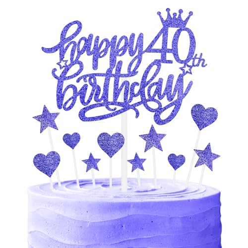 Cupcake-Topper zum 40. Geburtstag, blauer Glitzer-Kuchenaufsatz für Kuchen, königsblau, Kuchendekoration zum 40. Geburtstag, blaue Kuchendekoration für Mädchen, Jungen, Frauen, Männer von mciskin