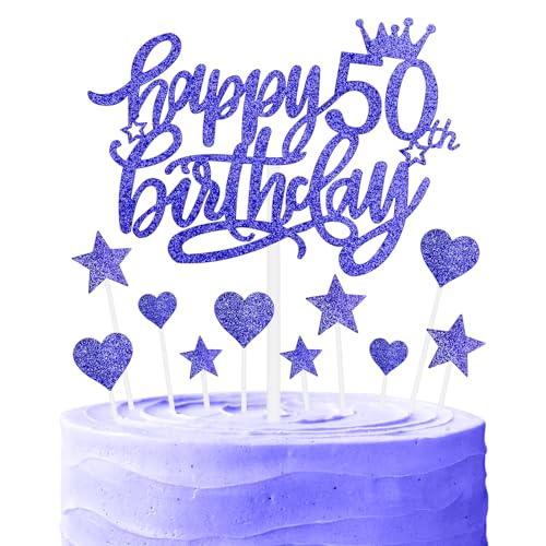 Cupcake-Topper zum 50. Geburtstag, blauer Glitzer-Kuchenaufsatz für Kuchen, königsblau, Kuchendekoration zum 50. Geburtstag, blaue Kuchendekoration für Mädchen, Jungen, Frauen, Männer von mciskin