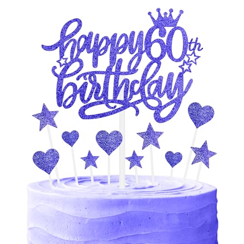 Cupcake-Topper zum 60. Geburtstag, blauer Glitzer-Kuchenaufsatz für Kuchen, königsblau, Kuchendekoration zum 60. Geburtstag, blaue Kuchendekoration für Mädchen, Jungen, Frauen, Männer von mciskin
