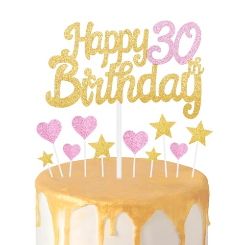 Gold Rosa 30 Geburtstag Kuchen Topper Mädchen 30 Geburtstag Dekorationen Glitzer Herz Sterne Kuchen Topper Personalisierte Happy Birthday Kuchen Cupcake Topper für Frauen Mädchen Baby Geburtstag Party von mciskin