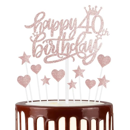 Happy 40th Birthday Cake Toppers, Rose Gold Cake Cupcake Toppers for Cake, Glitter Heart Stars Cake Toppers, Birthday Gift, Personalised Cake Toppers for Women Girls 40th von mciskin