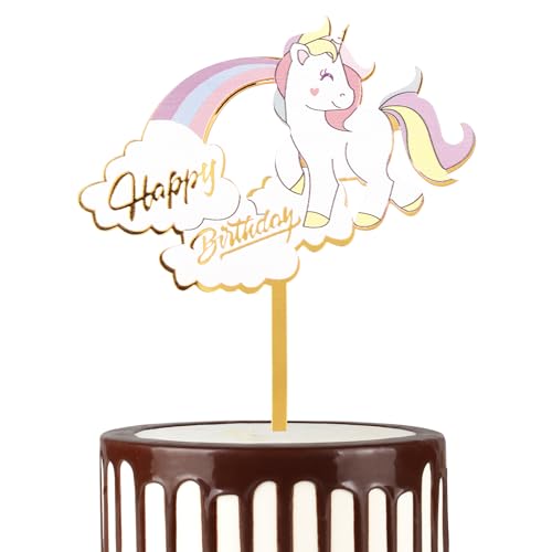 Mciskin Cartoon Happy Birthday Cake Topper Acryl Cupcake Topper für Geburtstagsparty Gold Cake Topper Happy Birthday für Mädchen oder Jungen Babys Gold Thema Kuchen Dekorationen Supplies (weißes von mciskin