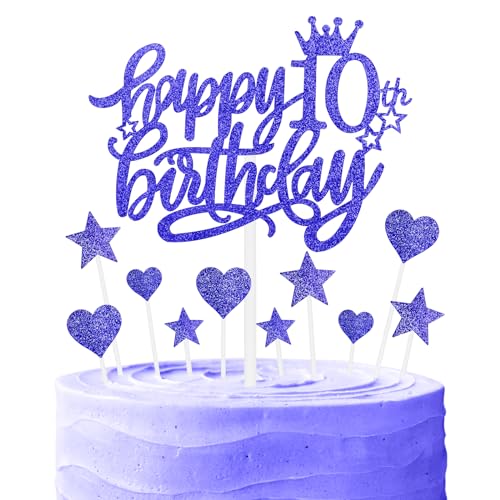 Nachtfall Geburtstag Kuchen Cupcake Toppers, Glitter Kuchen Toppers, Royal Blue Happy 10th Geburtstag Kuchen Toppers, Kuchen Cupcake Topper für Mädchen Jungen 10th Geburtstag Kuchen Dekorationen von mciskin