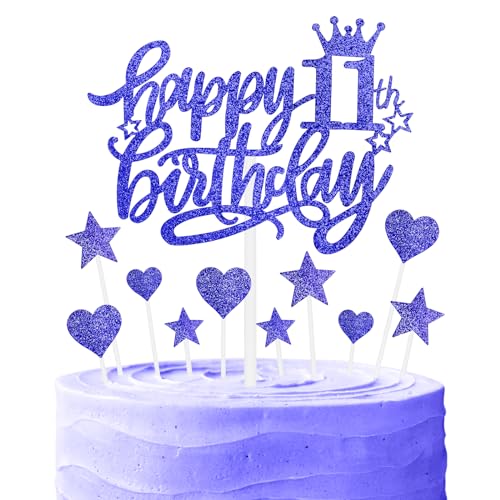 Nachtfall Geburtstag Kuchen Cupcake Toppers, Glitter Kuchen Toppers, Royal Blue Happy 11th Geburtstag Kuchen Toppers, Kuchen Cupcake Topper für Mädchen Jungen 11th Geburtstag Kuchen Dekorationen von mciskin