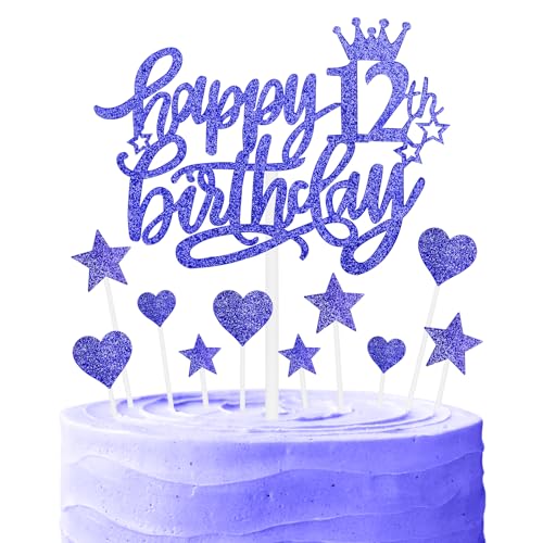 Nachtfall Geburtstag Kuchen Cupcake Toppers, Glitter Kuchen Toppers, Royal Blue Happy 12th Geburtstag Kuchen Toppers, Kuchen Cupcake Topper für Mädchen Jungen 12th Geburtstag Kuchen Dekorationen von mciskin