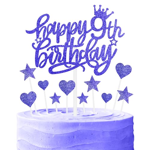 Nachtfall Geburtstag Kuchen Cupcake Toppers, blaue Kuchen Toppers für Kuchen, Royal Blue Happy 9th Geburtstag Kuchen Topper,Kuchen Cupcake Topper für Mädchen Jungen 9th Geburtstag Kuchen Dekorationen von mciskin