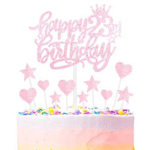 mciskin Happy 23th Birthday Cake Toppers, Pink Cake Cupcake Toppers for Cake, Glitter Heart Stars Cake Toppers, Birthday Gift, Personalised Cake Toppers for Women Girls 23th Birthday Cake Decorations von mciskin