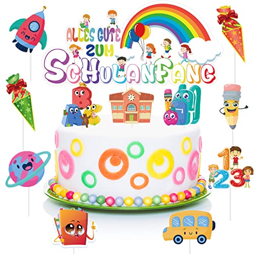 12 Stück Tortendeko Einschulung Schulkind Schulanfang Cupcake Topper Dekorationen ABC 123 Schultüte Buntstifte Cupcake Topper 2024 Junge Mädchen Geschenk (Schulsaison) von meetyours