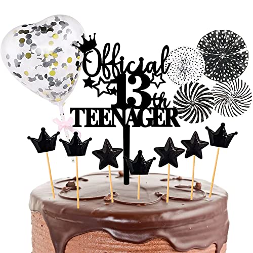 13 Kuchendeko Geburtstag Happy Birthday Kuchendeko Schwarz 13. Geburtstag Torten Deko offizieller Teenager 13 Cake Topper Glitter Geburtstagstorte Kuchen Topper Mit Paillettenballons von meetyours