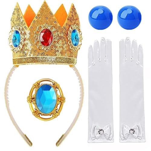 mefound Prinzessin Peach Kostüm Zubehör Kit, 4 Stück Set Frauen Mädchen Prinzessin Kostüm Krone Ohrringe Handschuhe Brosche Für Karneval Halloween Birthday Party Cosplay Dress Up von mefound