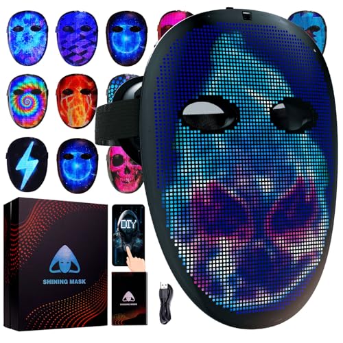 megoo HD Led Maske mit Bluetooth Programmierbar,Led Masken mit Gestenerkennung,Led Leuchtende Maske für Karneval Halloween Cosplay Party Kostüm Maskerade,Coolest Voll Gesichts Led Mask von megoo