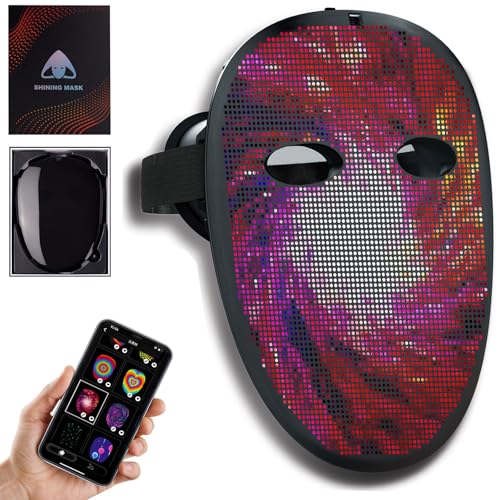 megoo HD Led Maske mit Bluetooth Programmierbar,Led Masken mit Gestenerkennung,Led Leuchtende Maske für Karneval Halloween Cosplay Party Kostüm Maskerade,Coolest Voll Gesichts Led Mask von megoo