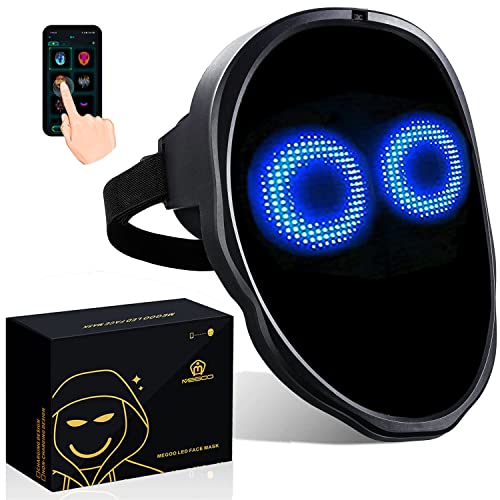 megoo Led Maske mit Bluetooth Programmierbar,mit Gestenerkennung, Leuchtende, für Karneval Halloween Cosplay Party Kostüm Maskerade,Coolest Voll Gesichts von megoo