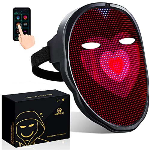 megoo Led maske mit bluetooth programmierbar, mit gestenerkennung,led leuchtende maske für karneval halloween cosplay party kostüm Maskerade,die coolest voll gesichts LED-Maske (Aufladung) von megoo