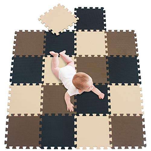 meiqicool Kinderteppich Spielmatte Lernteppich Puzzlematte 18 Stück.Schaumstoff puzzlematte,schaumstoffmatte Baby Schwarz Braun Beige 040610 von meiqicool