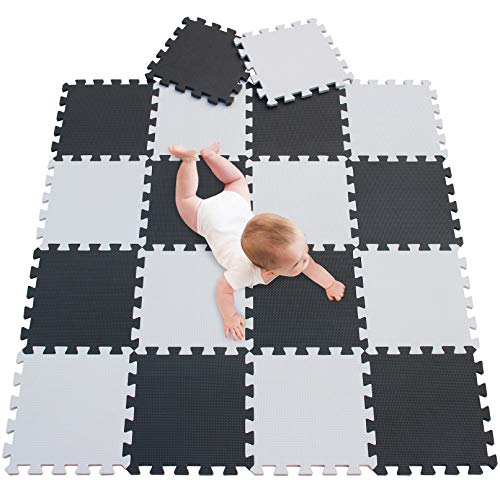 meiqicool Puzzlematte Spielmatte Spielteppich Schaumstoff Puzzle Kinderteppich Boden Puzzle kriechen Play Spiel Matte für Baby Kinder,Kleinkind sicher zu verwenden Schwarz-weiß 18 PCS 0104 von meiqicool