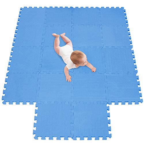 meiqicool Puzzlematte Spielmatte Uni Bunt 18-TLG. Spielteppich Schaumstoff Puzzle Kinderteppich Blau 0730 von meiqicool