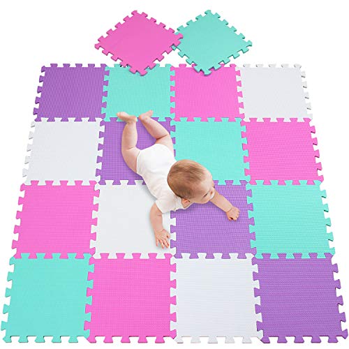 meiqicool Puzzlematte mit 18 Teilen für Kinder aus rutschfestem Eva - 1,62m² große Spielmatte, zusammensteckbar inkl.Teile 142 x 114 x 1 cm - Kinderteppich,Sicherheitsstandards für Spielzeug von meiqicool