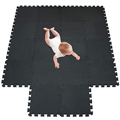 meiqicool Puzzlematten aus Gummigranulat | Fitnessmatte als Bodenbelag für Sport und Fitness | Unterlegmatten für Fitnessgeräte | Sportmatte 18 Stück je 30x30 cm schwarz 104 von meiqicool