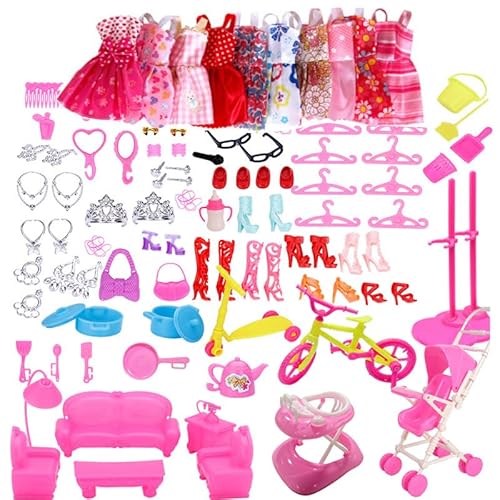 Kleidung für Puppen 89PCS Puppenkleidung und Zubehör für 11,5 Zoll/30 cm Mädchen Puppen, Enthält 10 Kleider 10 Paar Schuhe 45 Zubehörteile 24 Requisiten, für Mädchen Geschenk (Zufälliger Stil) von mellystore