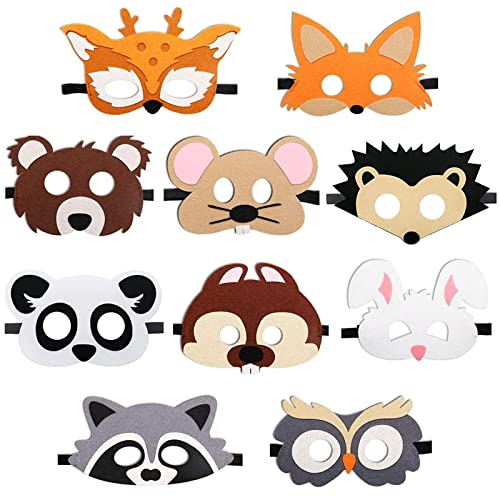 mellystore Tiermasken für Kinder Filz 10pcs Masken Filz Kinder Tiermasken Filz Tier Masks Partymasken Kinder Masken Geburtstag Halbmasken Kinder für Maskerade Weihnachten Halloween Geburtstag von mellystore