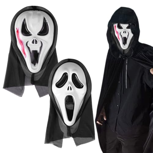 mengger Scream Maske, 2 Stück Halloween Masken Ghostface Maske Horror Maske Halloween Maske Halloween Deko Scream Maske für Kinder Erwachsene Halloween Scary Movie Maske Gruselige Schrei Maske von mengger