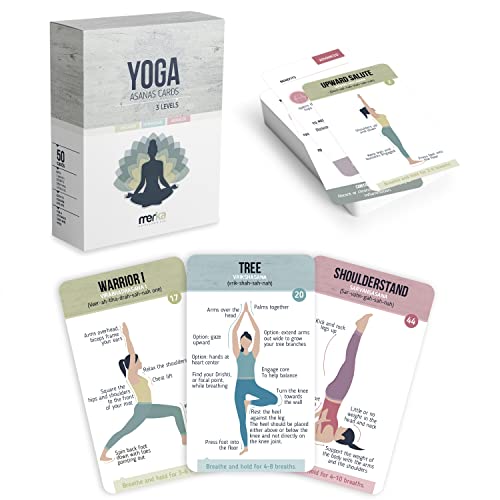 merka Yoga Pose Flashcards Ihr ultimatives Yoga-Zubehör für Anfänger und Meister, ein Kartenspiel mit 50 Yogakarten für Männer, Frauen und Kinder; Leitfaden zu den grundlegenden Haltungen und Abläufen von merka
